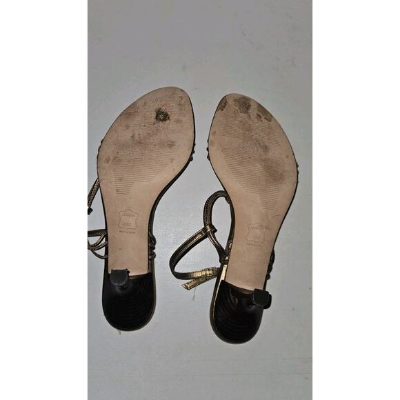 Stuart Weitzman Women’s Gold Strappy Heeled Sandals 8.5 M Ankle Strap Open Toe